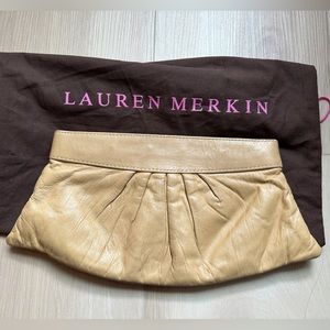Lauren Merkin Womens Snap Closure Tan Leather Clutch Handbag